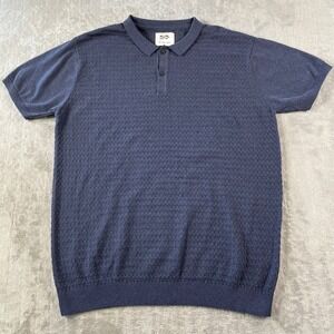 William Rast Polo Shirt Mens Large Blue Knit Textured Short Sleeve Casual Luxury